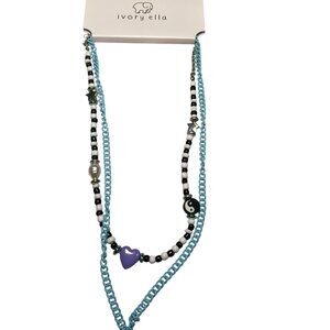 Ivory Ella Necklace Set – Blue Chain & Beaded Charm Necklace – New with Tags